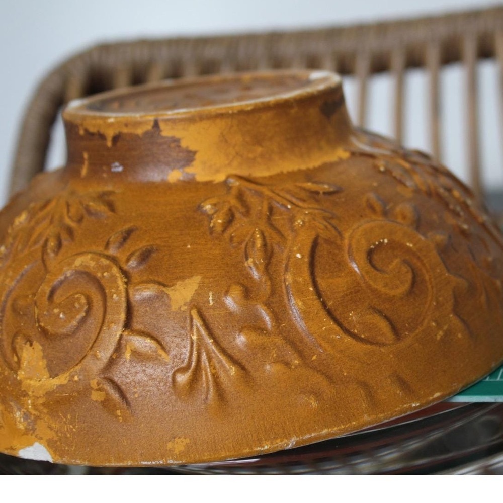 Haeger USA Embossed Scroll Footed Ceramic Serving Bowl 10 inch - Picture 13 of 16